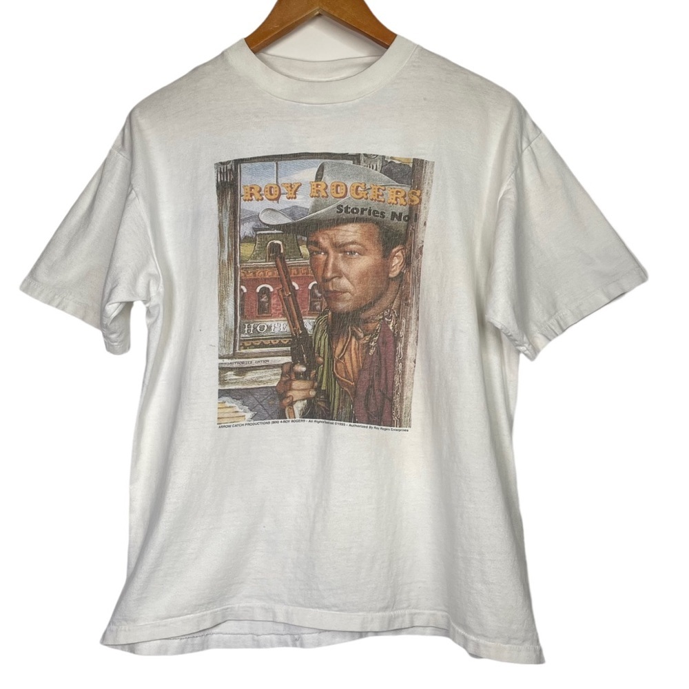 Roy Rogers 1995 Oneita Boys Large White Short Sleeve Tee Shirt